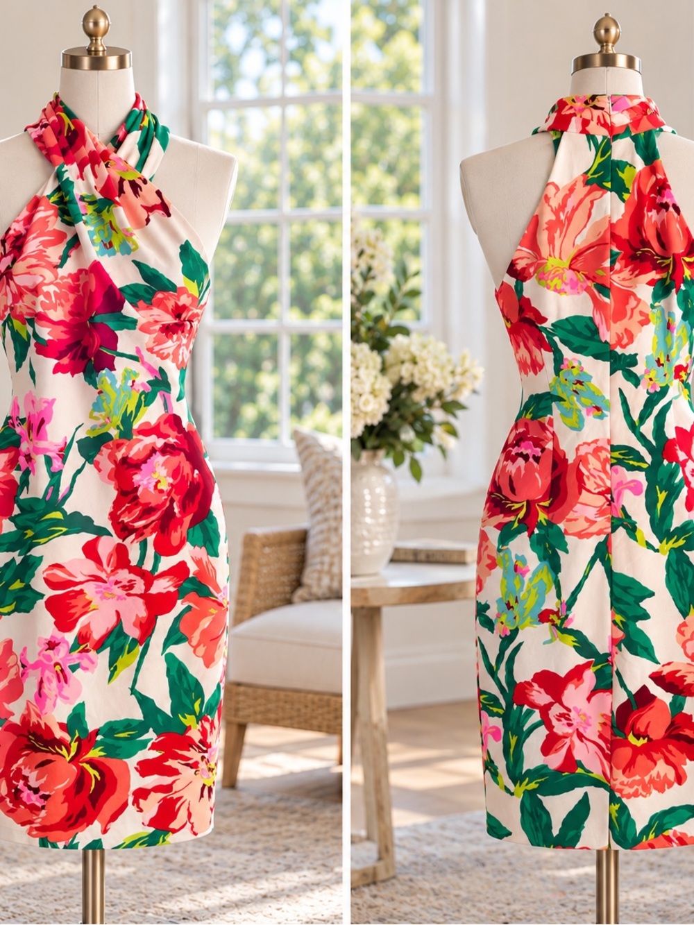 RACHEL Rachel Roy One-Shoulder Floral Sheath Dress - Pink, Red & Green